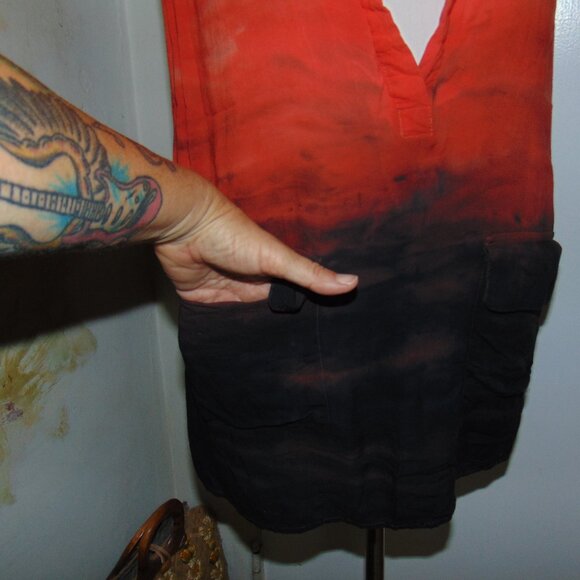 Moon & Sky Tunic Blouse Ombre Orange Blue Medium Pullover Plunging Neck Womens - Picture 4 of 11